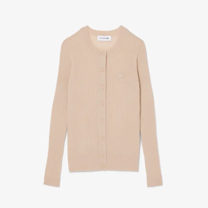 Cardigan da donna in maglia a coste di lana merino Cardigan da donna in maglia a coste di lana merino