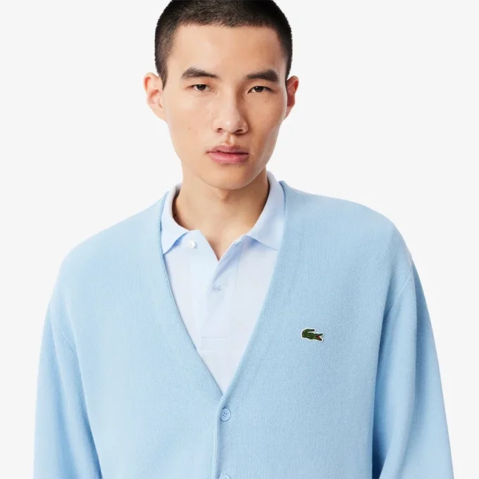 Cardigan da uomo in cotone con dettagli a righe e vestibilità comoda Cardigan da uomo in cotone con dettagli a righe e vestibilità comoda