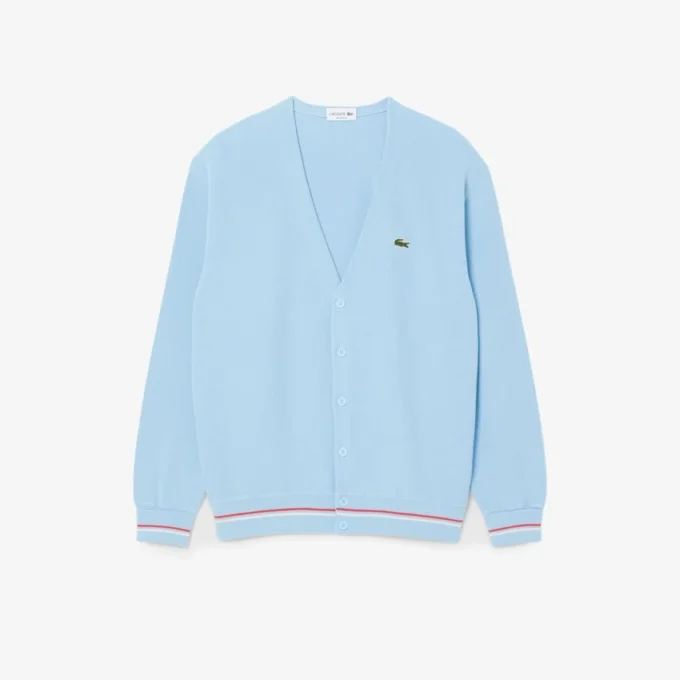 Cardigan da uomo in cotone con dettagli a righe e vestibilità comoda Cardigan da uomo in cotone con dettagli a righe e vestibilità comoda