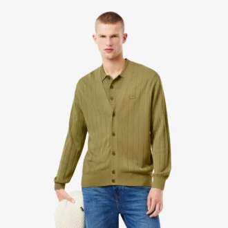 Cardigan da uomo in maglia a costine fluida