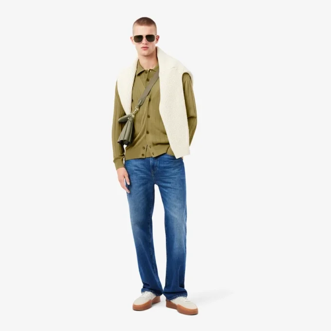 Cardigan da uomo in maglia a costine fluida Cardigan da uomo in maglia a costine fluida