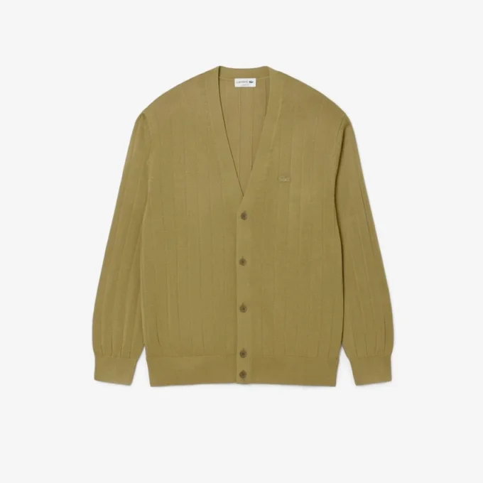 Cardigan da uomo in maglia a costine fluida Cardigan da uomo in maglia a costine fluida