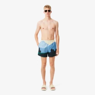 Costume da bagno corto da uomo con stampa paesaggistica