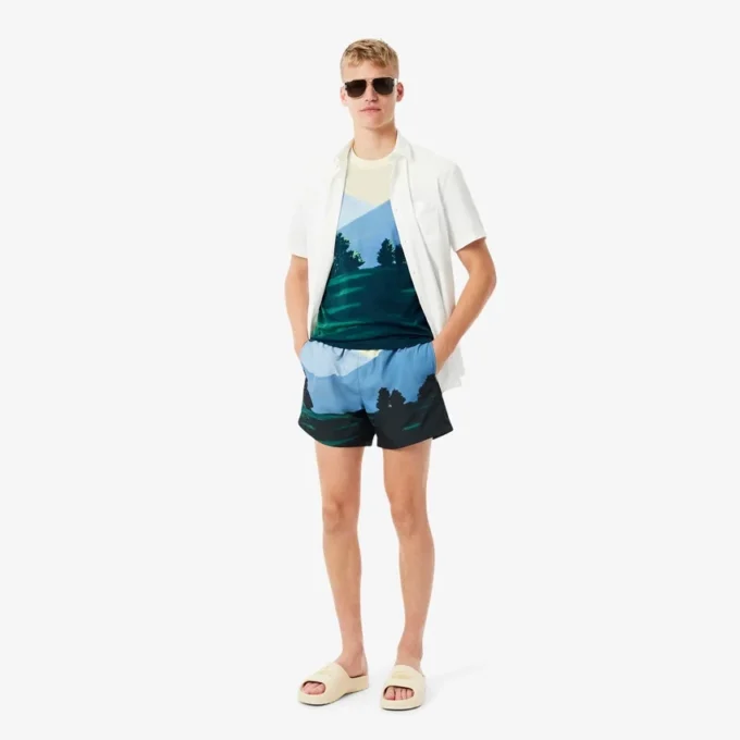 Costume da bagno corto da uomo con stampa paesaggistica Costume da bagno corto da uomo con stampa paesaggistica