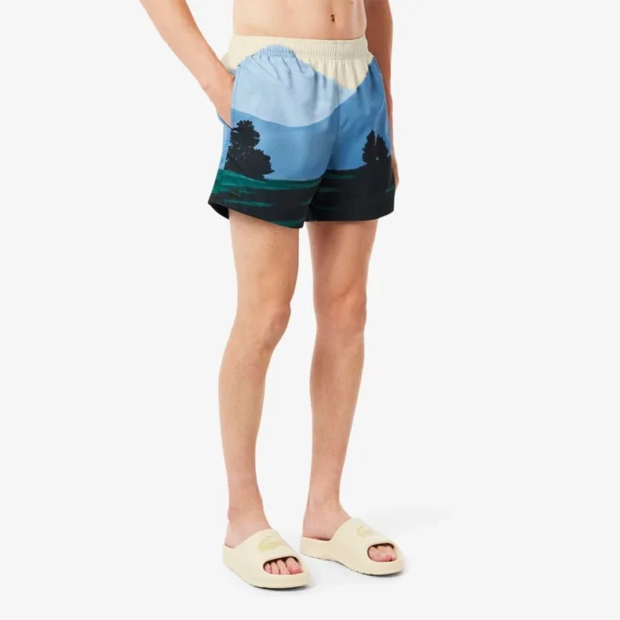 Costume da bagno corto da uomo con stampa paesaggistica Costume da bagno corto da uomo con stampa paesaggistica