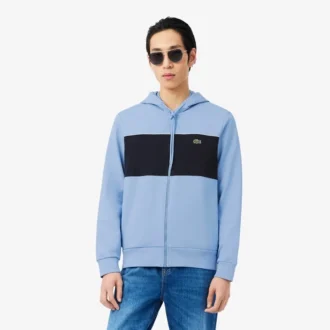 Felpa con cappuccio e zip a blocchi di colore