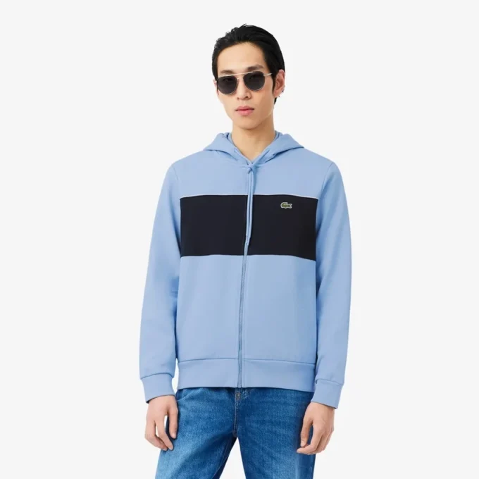 Felpa con cappuccio e zip a blocchi di colore Felpa con cappuccio e zip a blocchi di colore