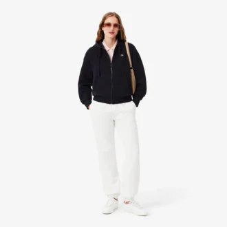 Felpa con cappuccio e zip da donna in piqué
