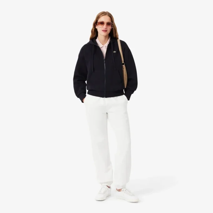 Felpa con cappuccio e zip da donna in piqué Felpa con cappuccio e zip da donna in piqué