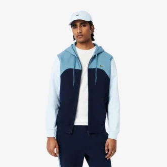 Felpa con cappuccio e zip da uomo in color block