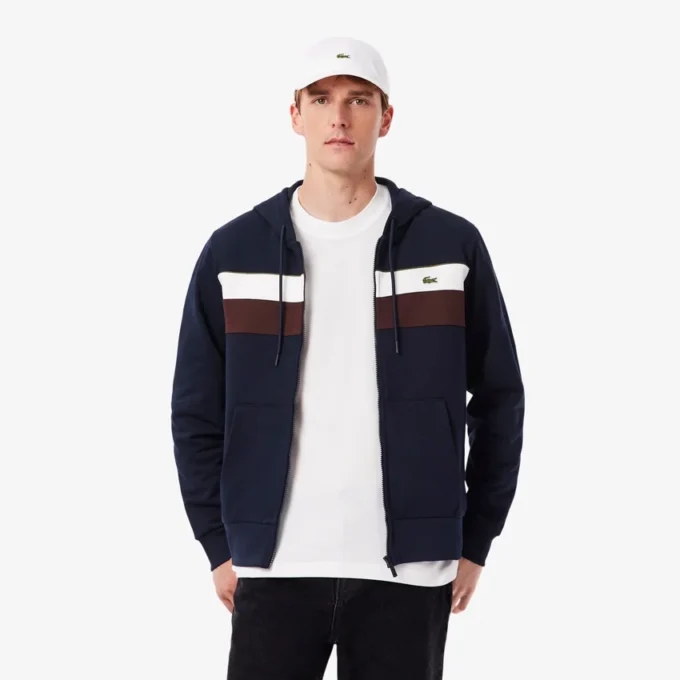 Felpa con cappuccio e zip da uomo in color block Felpa con cappuccio e zip da uomo in color block