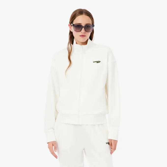 Felpa con zip e badge, vestibilità comoda Felpa con zip e badge, vestibilità comoda