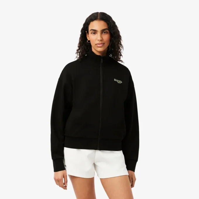 Felpa con zip e badge, vestibilità comoda Felpa con zip e badge, vestibilità comoda