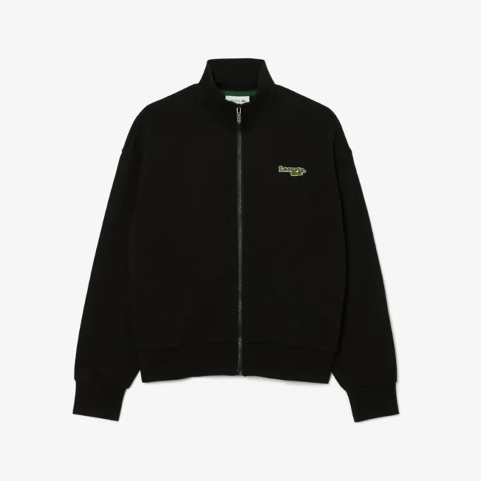 Felpa con zip e badge, vestibilità comoda Felpa con zip e badge, vestibilità comoda