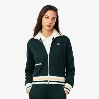 Felpa da donna con zip e dettagli a righe