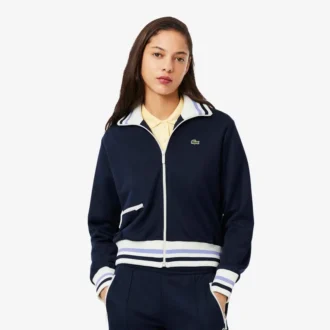 Felpa da donna con zip e dettagli a righe