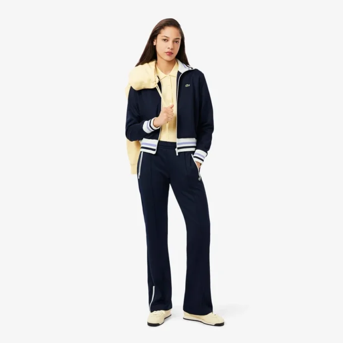 Felpa da donna con zip e dettagli a righe Felpa da donna con zip e dettagli a righe