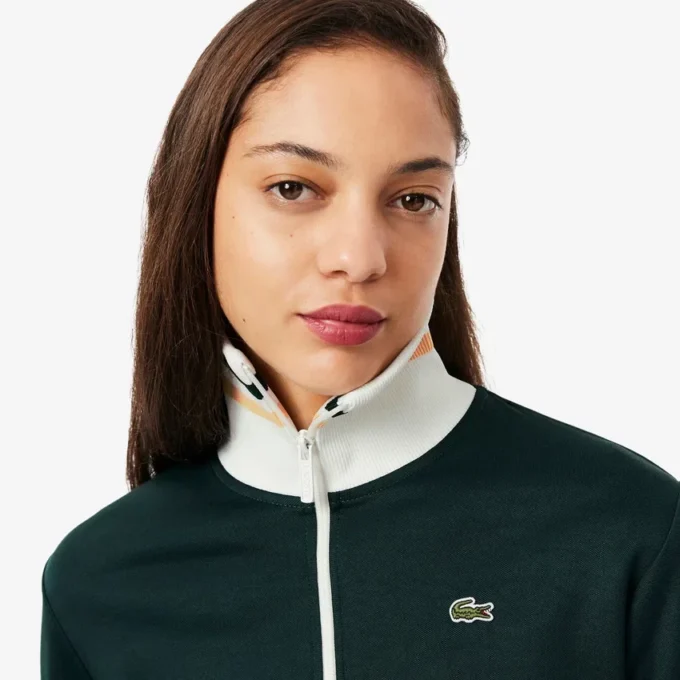 Felpa da donna con zip e dettagli a righe Felpa da donna con zip e dettagli a righe