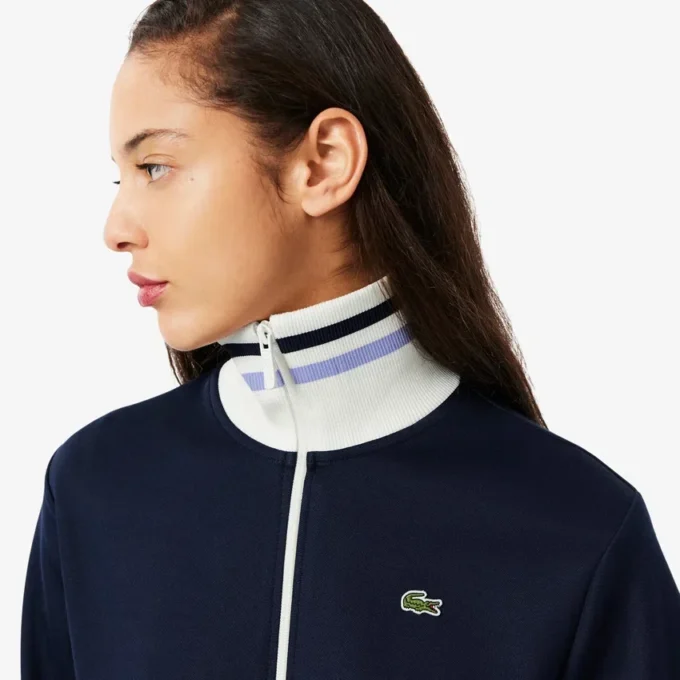 Felpa da donna con zip e dettagli a righe Felpa da donna con zip e dettagli a righe