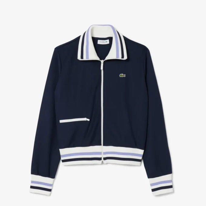 Felpa da donna con zip e dettagli a righe Felpa da donna con zip e dettagli a righe