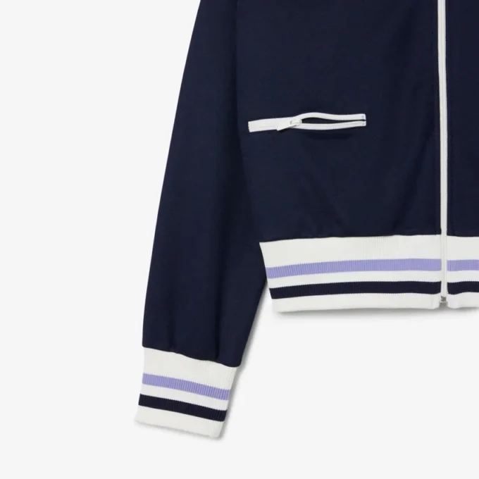 Felpa da donna con zip e dettagli a righe Felpa da donna con zip e dettagli a righe