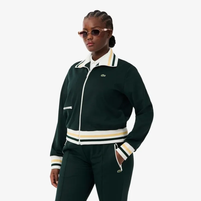Felpa da donna con zip e dettagli a righe Felpa da donna con zip e dettagli a righe