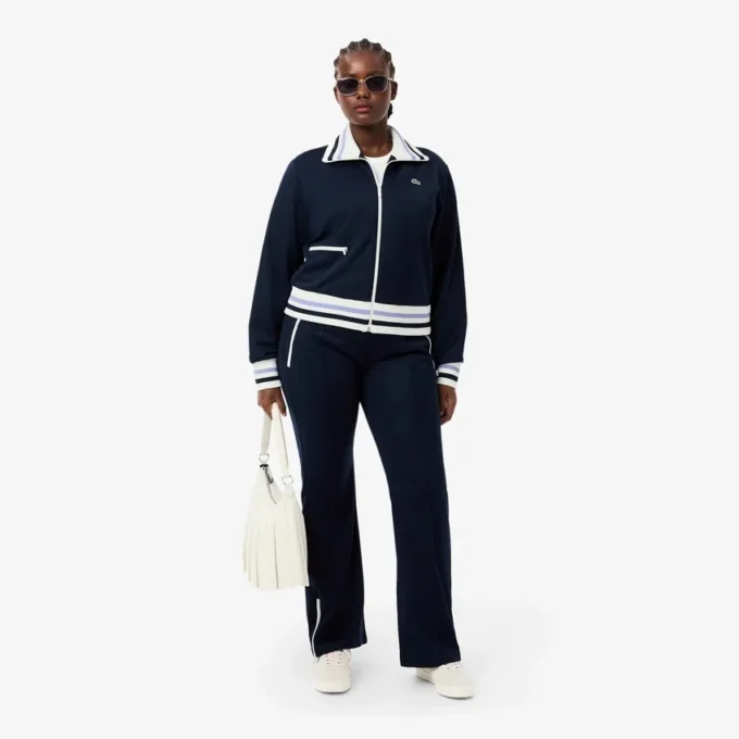 Felpa da donna con zip e dettagli a righe Felpa da donna con zip e dettagli a righe