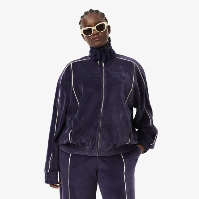 Felpa oversize da donna in velluto con zip
