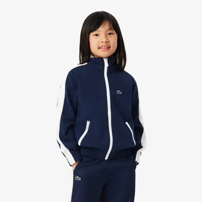 Felpa sportiva con zip in piqué interlock