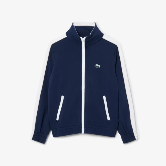 Felpa sportiva con zip in piqué interlock
