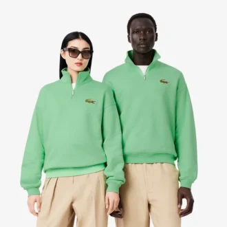 Felpa unisex dalla vestibilità ampia con mezzo zip e badge