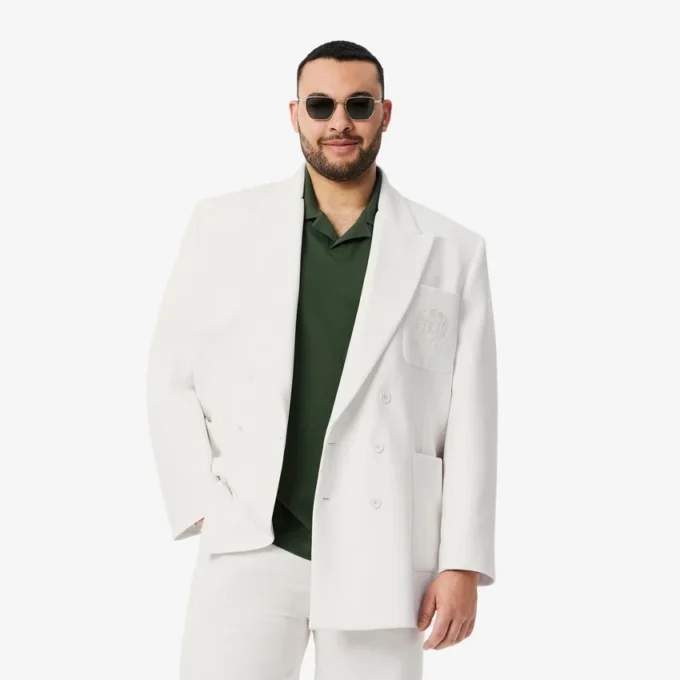 Giacca blazer da uomo doppiopetto con badge Heritage ricamato Giacca blazer da uomo doppiopetto con badge Heritage ricamato
