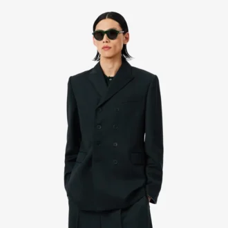 Giacca blazer leggera in lana doppiopetto da passerella