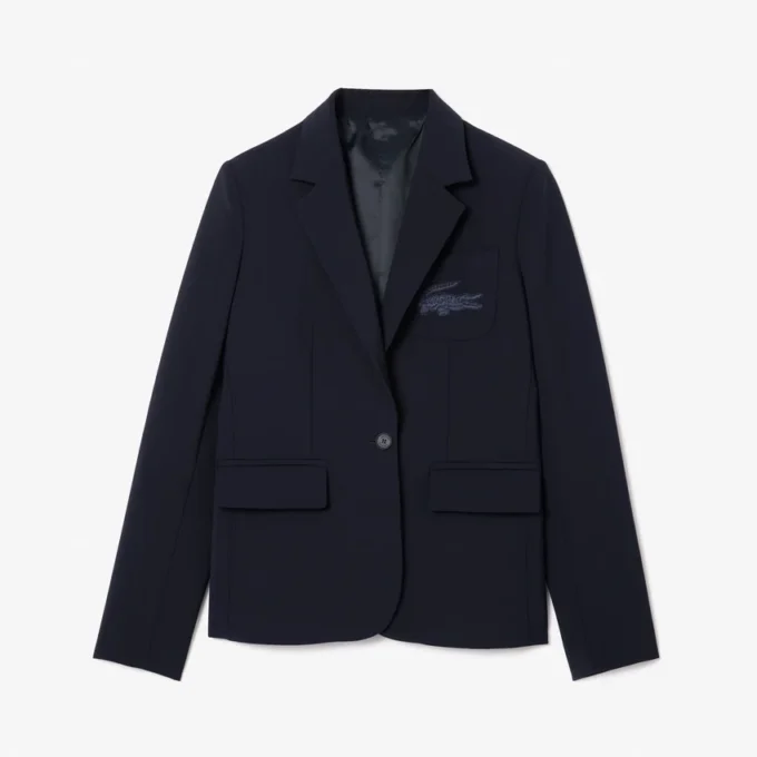 Giacca in lana da donna slim fit con logo ricamato Giacca in lana da donna slim fit con logo ricamato