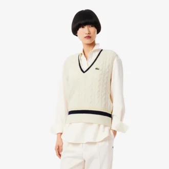 Gilet da donna in maglia a trecce di lana