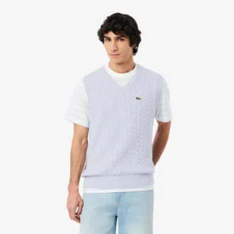 Gilet da uomo in maglia a trecce di cotone