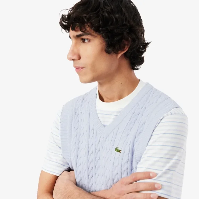 Gilet da uomo in maglia a trecce di cotone Gilet da uomo in maglia a trecce di cotone