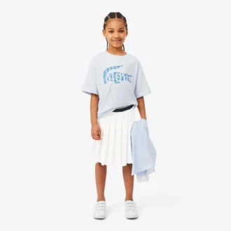 Gonna a pieghe in cotone Oxford da bambina