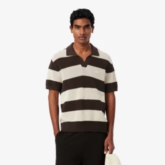 Maglione a maniche corte con collo polo a righe