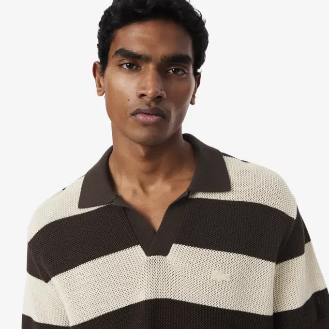 Maglione a maniche corte con collo polo a righe Maglione a maniche corte con collo polo a righe