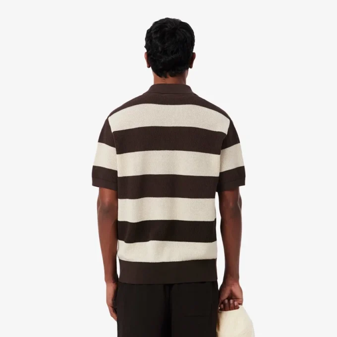 Maglione a maniche corte con collo polo a righe Maglione a maniche corte con collo polo a righe