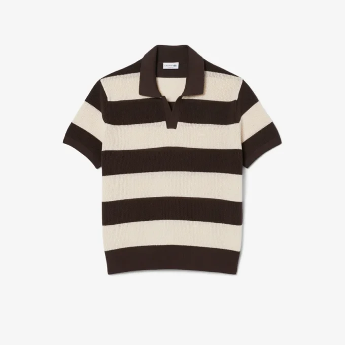 Maglione a maniche corte con collo polo a righe Maglione a maniche corte con collo polo a righe