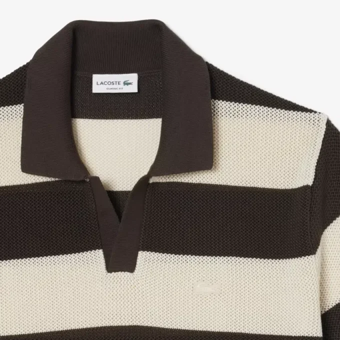 Maglione a maniche corte con collo polo a righe Maglione a maniche corte con collo polo a righe