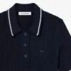 Maglione a righe con collo a polo e lavorazione a trecce Maglione a righe con collo a polo e lavorazione a trecce