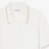 Maglione a righe con collo a polo e lavorazione a trecce Maglione a righe con collo a polo e lavorazione a trecce