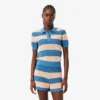 Maglione a righe con collo a polo in maglia a rete Maglione a righe con collo a polo in maglia a rete