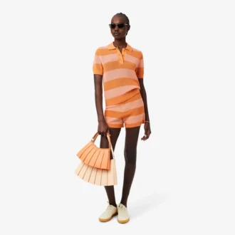Maglione a righe con collo a polo in maglia a rete