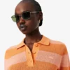 Maglione a righe con collo a polo in maglia a rete Maglione a righe con collo a polo in maglia a rete