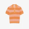 Maglione a righe con collo a polo in maglia a rete Maglione a righe con collo a polo in maglia a rete