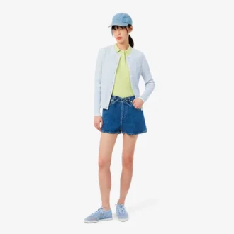 Maglione a righe con collo a polo in maglia a trecce